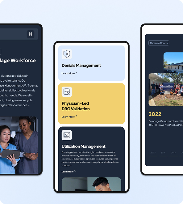 Mobile website design by Vista Technologies for Brundage Group. Medical web design work
